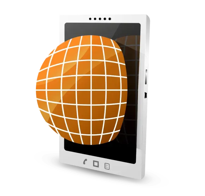 A tablet displaying an orange and white sphere, providing a vibrant and eye-catching design
